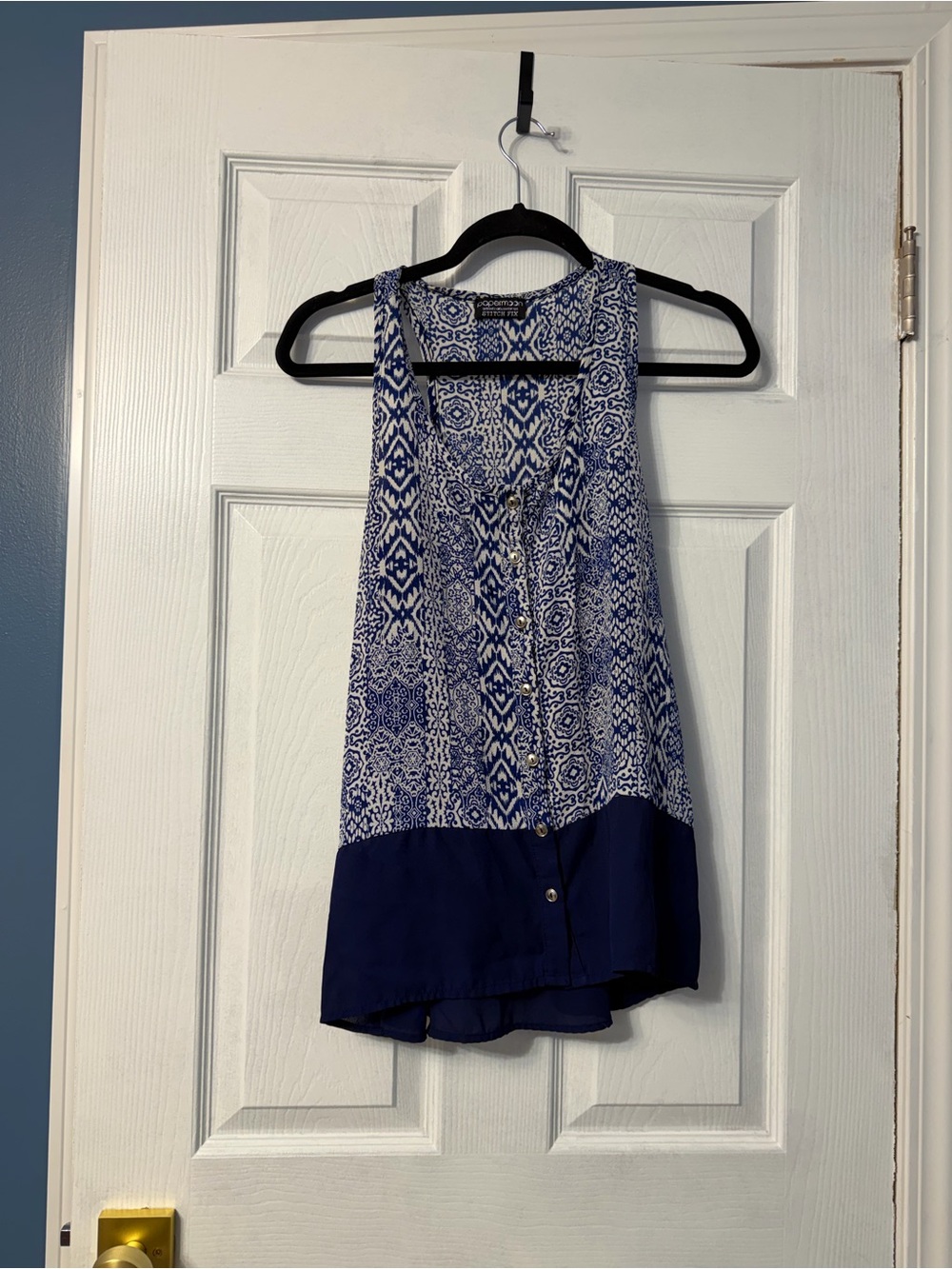 Paper moon blue patterned tank top size small